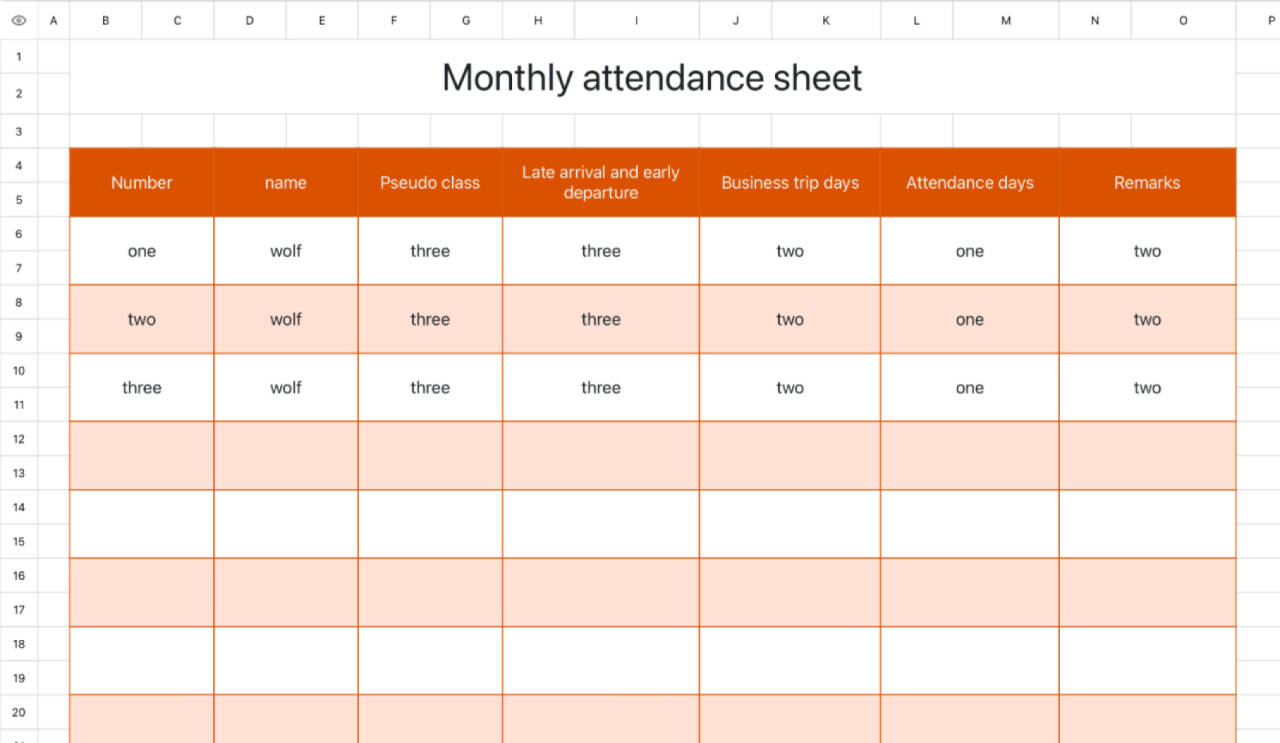 Monthly attendance sheet 22
